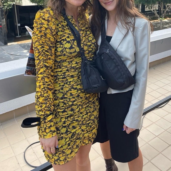 GANNI Printed Mesh Mini Dress in Spectra Yellow - Picture 2 of 4